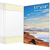 Wbtran 11x14 Acrylic Picture Frame, Clear Frameless Photo Frame for Wall Mount, No Drilling Picture Frames with Tape, Pack of 5 Floating Hanging Picture Frames for Home, School, Office