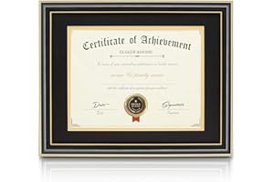 ELSKER&HOME 8.5 x 11 Diploma Frame with Mat,High Gloss Black Wood Color Frame,Made for 8.5x11 Inch Certificate/Award Frame with Mat or 11x14 Degree/Document Frame Without Mat (Black with Golden Rim)