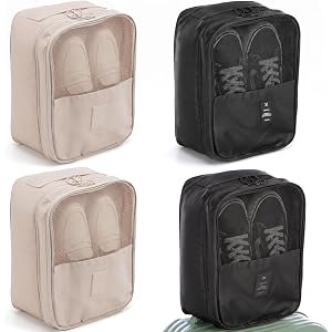 4 Pack Shoe Bags for Travel Holds 2 Pairs Each, Portable Travel Shoe Bag Organizer for Luggage, Durable Oxford Cloth Storage