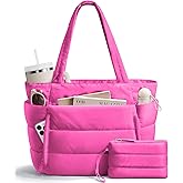 Bagstellar Puffer Tote Bag for Women, Lightweight Puffy Work Handbag Teacher Nurse Quilted Shoulder Bag for School Travel Gym | Cloud Bag w/ Zipper, Daily College Bags, 15.6" Computer Bag, Clinical Nursing Bag, 40 OZ Tumbler Holder, Ideal Gift for Women