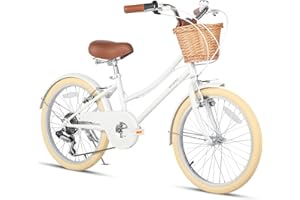 Glerc 20 24 26 Inch Beach Cruiser Bike, 6-Speed Hybrid City Bicycle for Girls Youth and Over 6 Years Old, Missy Bike with Wicker Basket & Lightweight, Multiple Colors