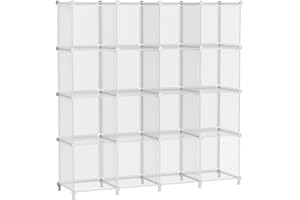 AWTATOS Cube Storage Organizer, 16 Cube Closet Organizers and Storage Shelves, DIY Stackable Bookshelf for Bedroom, Home, Translucent Twill