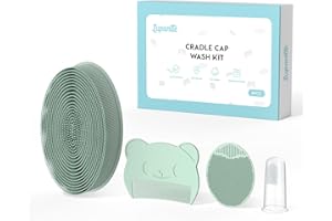 Lupantte Baby Care Set of Baby Essentials for Dry Skin, Cradle Cap and Eczema, Includes Silicone Cap Cradle Brush, Scalp Brush, Silicone Shower Brush, Baby Finger Toothbrush, Newborn Essentials, Green