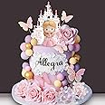 39 PCS Princess Cake Topper Castle Cake Decoration with Butterflies Artificial Flowers and Balls for Girls Kids Happy Birthday Party Decorations Princess Baby Shower Supplies (Pink and Purple)