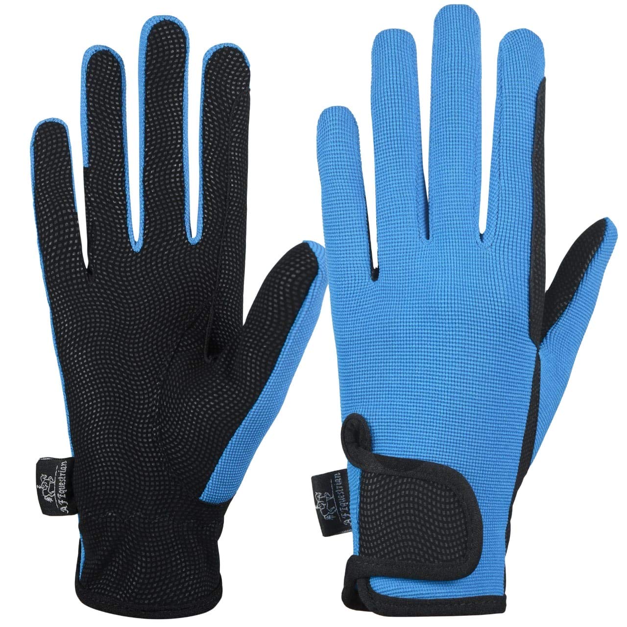 AFE Ladies Horse Riding Gloves Track Fabric Gloves Synthetic Leather Equestrian Black Stretch Fabric Pink Purple Lilac (Blue, Small)