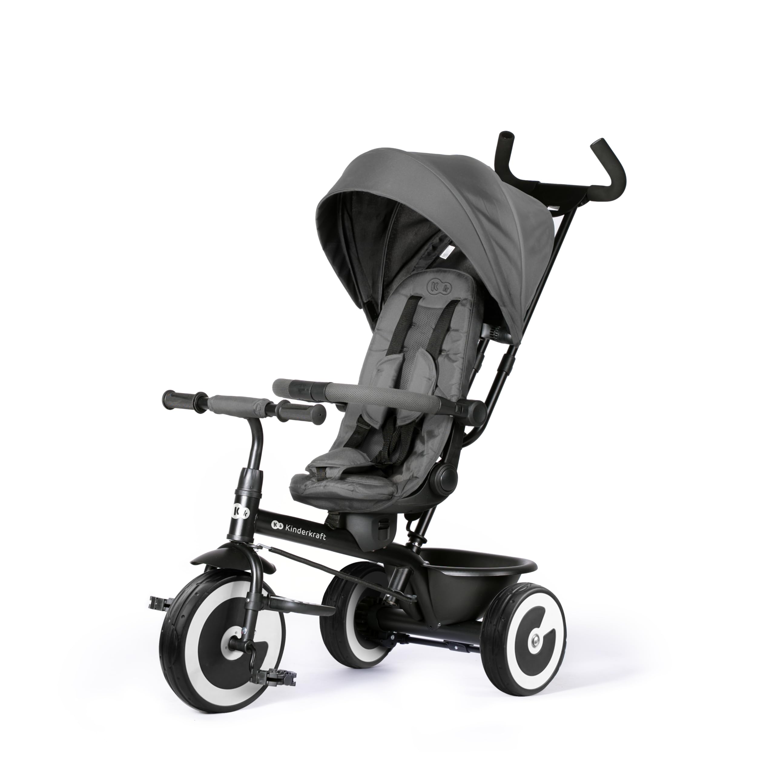 Kinderkraft Aston 2 PRO Dreirad mit Schiebestange, drehbarer 360° Sitz Click & Twist, Halbliegefunktion vor- & rückwärts, Freilaufpedale, Verdeck mit Sichtfenster, Grau 4