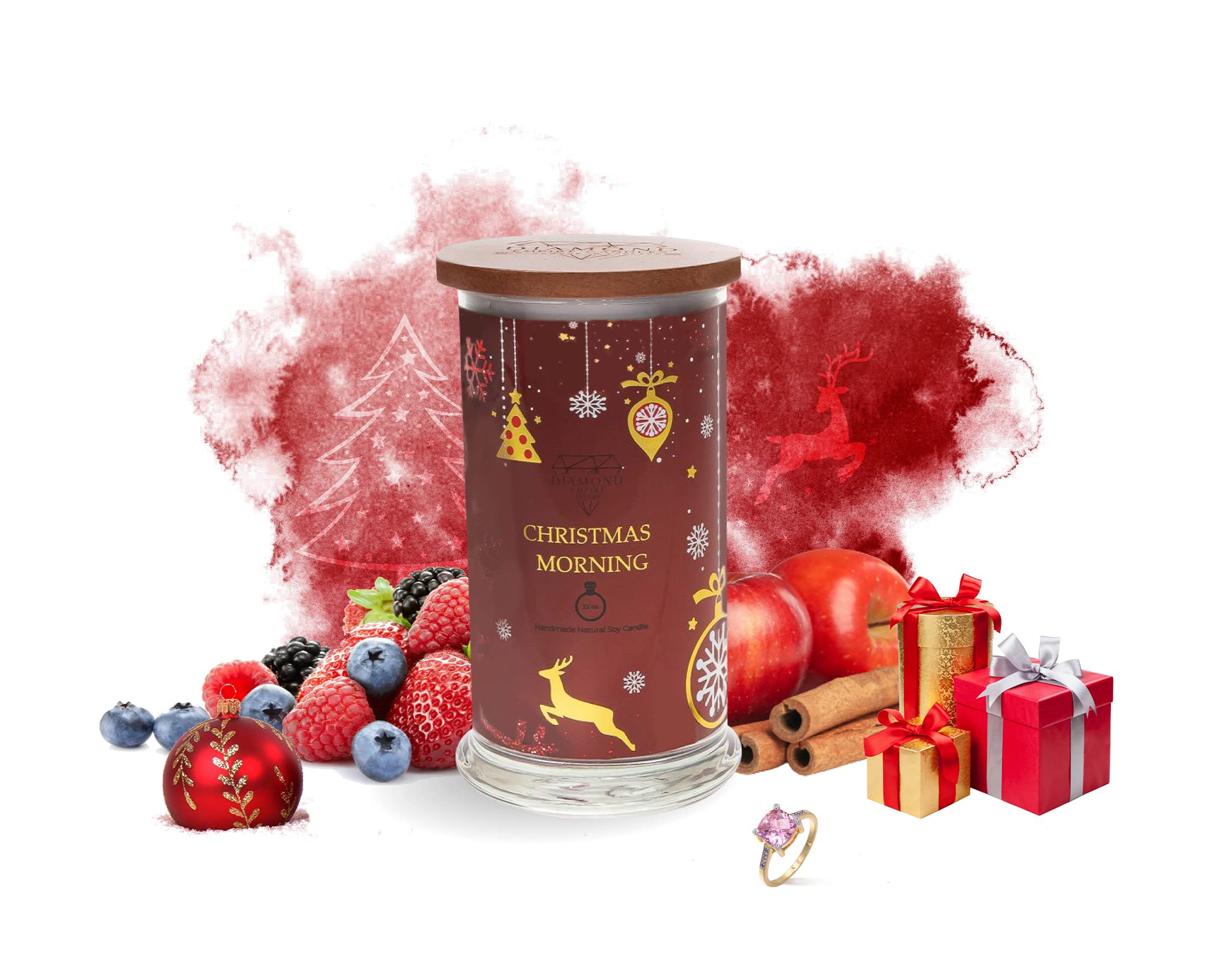 Diamond Empire Christmas Morning Candle with Surprise Jewellery Inside (Jewelry Valued up to £2,500), Highly Scented Candles Gifts Set for Women's Anniversary, Birthday, Wedding| 2 Wicks (Ring R/S)
