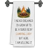 Elefeltclave Funny Camping Lady Kitchen Towels, Gifts for Camping Lovers Dish Tea Towels for Kitchen Decor, Camper Gifts for Women Hand Towels for Bathroom Decor, 16x24 Inch
