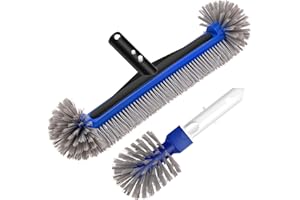 16.7'' Swimming Pool Brush Head with Round Ends, EZ Clip Aluminum Handle, Heavy Duty Pool Brushes for Clean Swimming Pools Fa