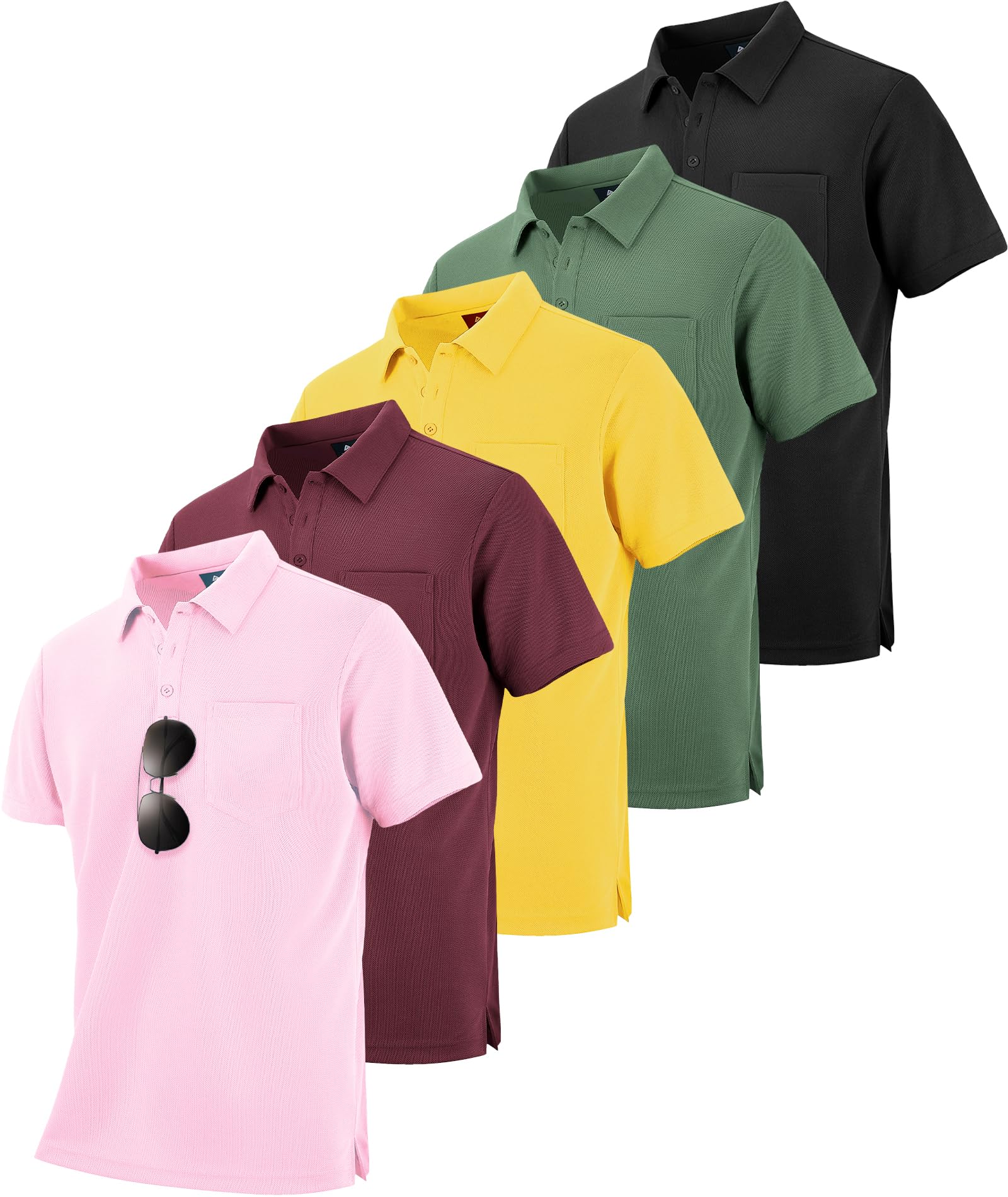 ZITY 5 Pack Polo Shirts for Men with Pocket Dry Quickly Short Sleeve Athletic Outdoor Work Collared Shirts M Image