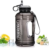 FORWEWAY Half Gallon Water Bottle with Straw Leakproof Large Sports Water Bottle with Handle 2L/74oz BPA Free Water Jug for Camping Hiking (2.2L, Black)