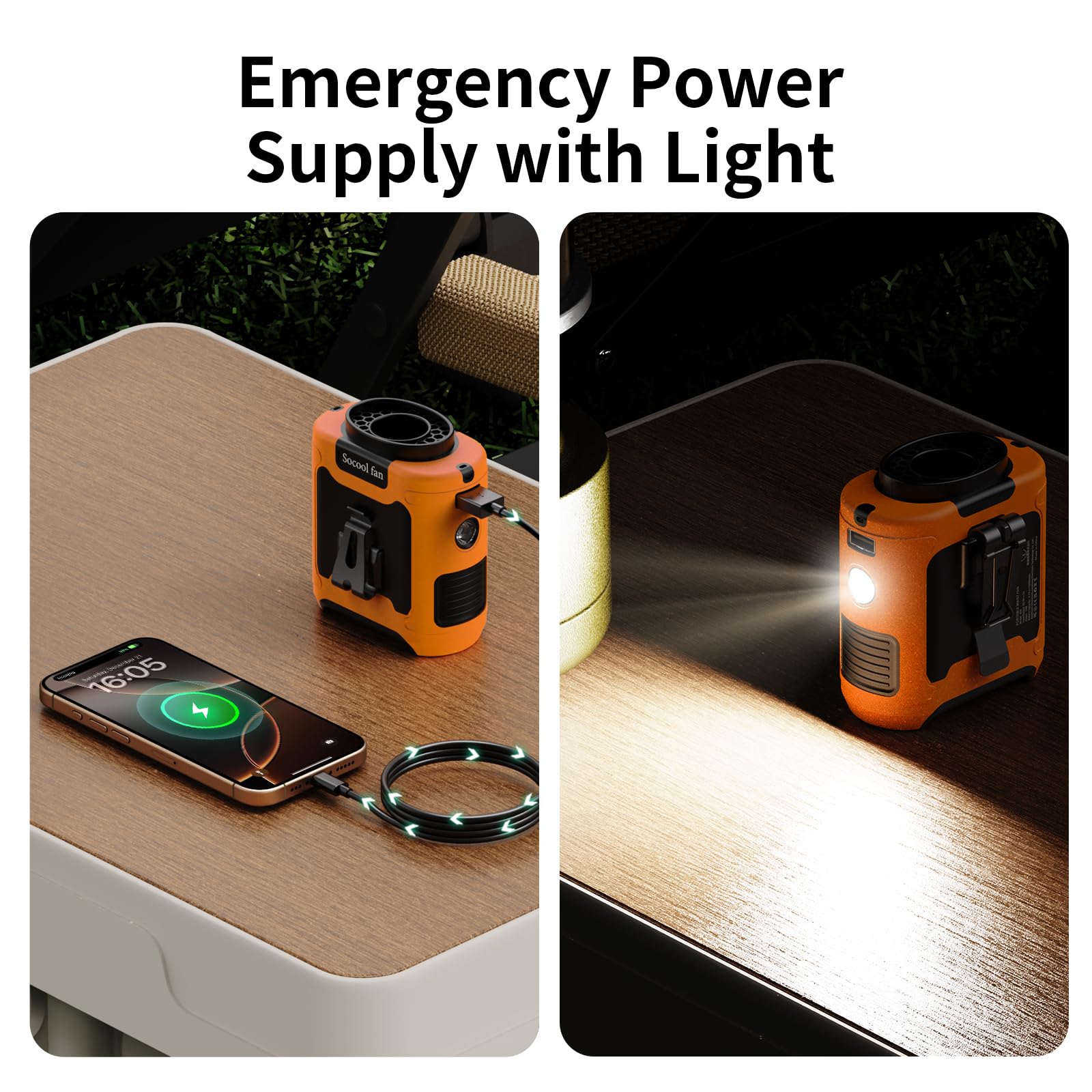 Socool 10000mAh Portable Waist Fan Clip on Wearable Belt Personal Fan Rechargeable Battery Operated with 5 Speeds & Flashlight Neck Hands-Free 40H Cooling for Outdoor Travel Power Bank (Orange)