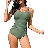 Zando Women's V Neck One Piece Swimsuits Tummy Control Slimming Bathing Suit Full Coverage Swimwear 2026