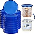 30 Pieces Oui Yogurt Jar Lids, Yogurt Container Lids, Clear Plastic Blue Oui Lids for Cookie Coffee Supplies Glass Jars Containers