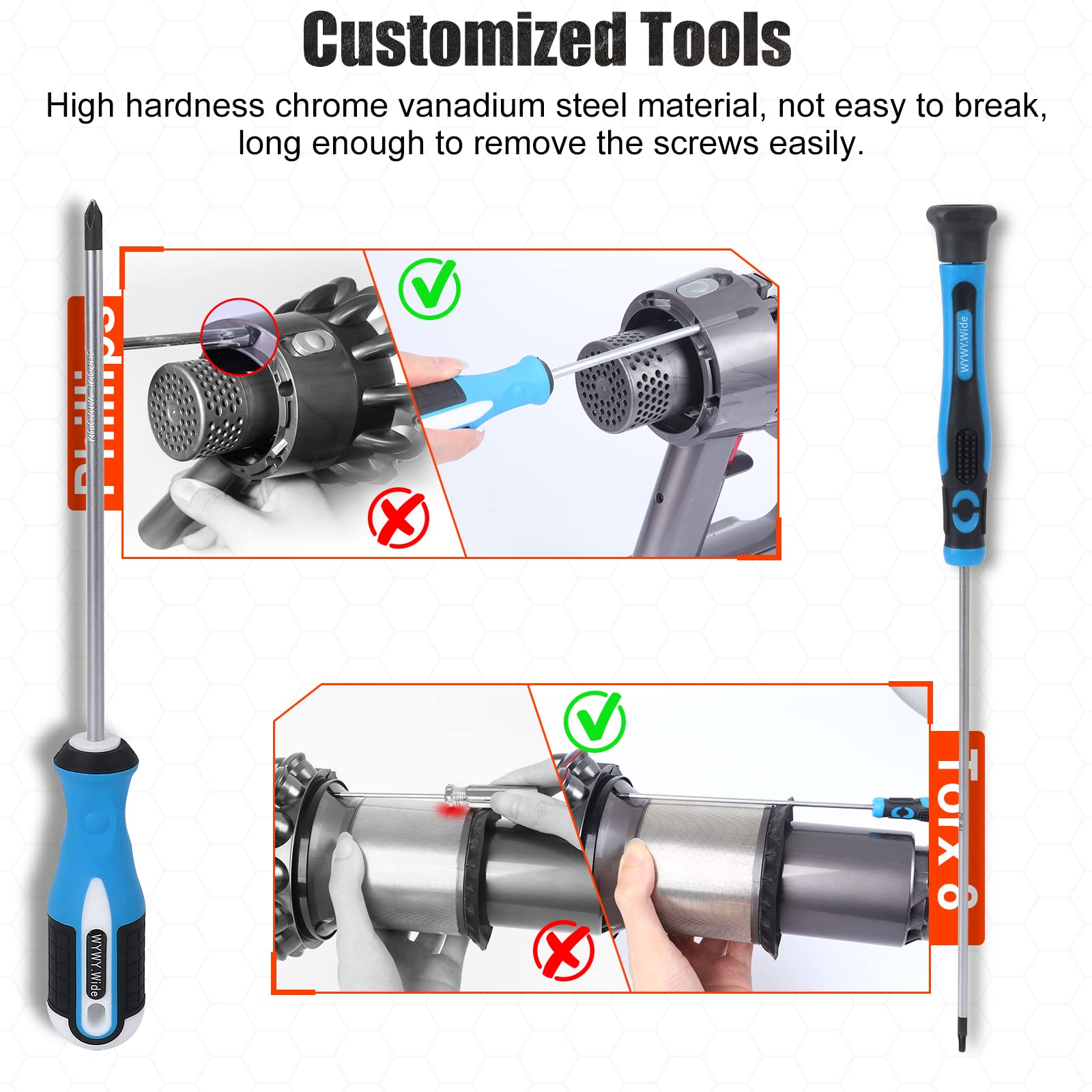 Customized Screwdriver Set Compatible with Dyson V6 V7 V8 V10 V11 V12 V15 Vacuum Cleaner Maintenance and Cleaning Disassembly Tool Set
