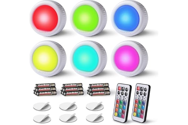 EverBrite Tap Light, Push Light, LED Puck Lights with 12 RGB Colors, Touch Light Under Cabinet, 80 Lumens Night Light for Clo