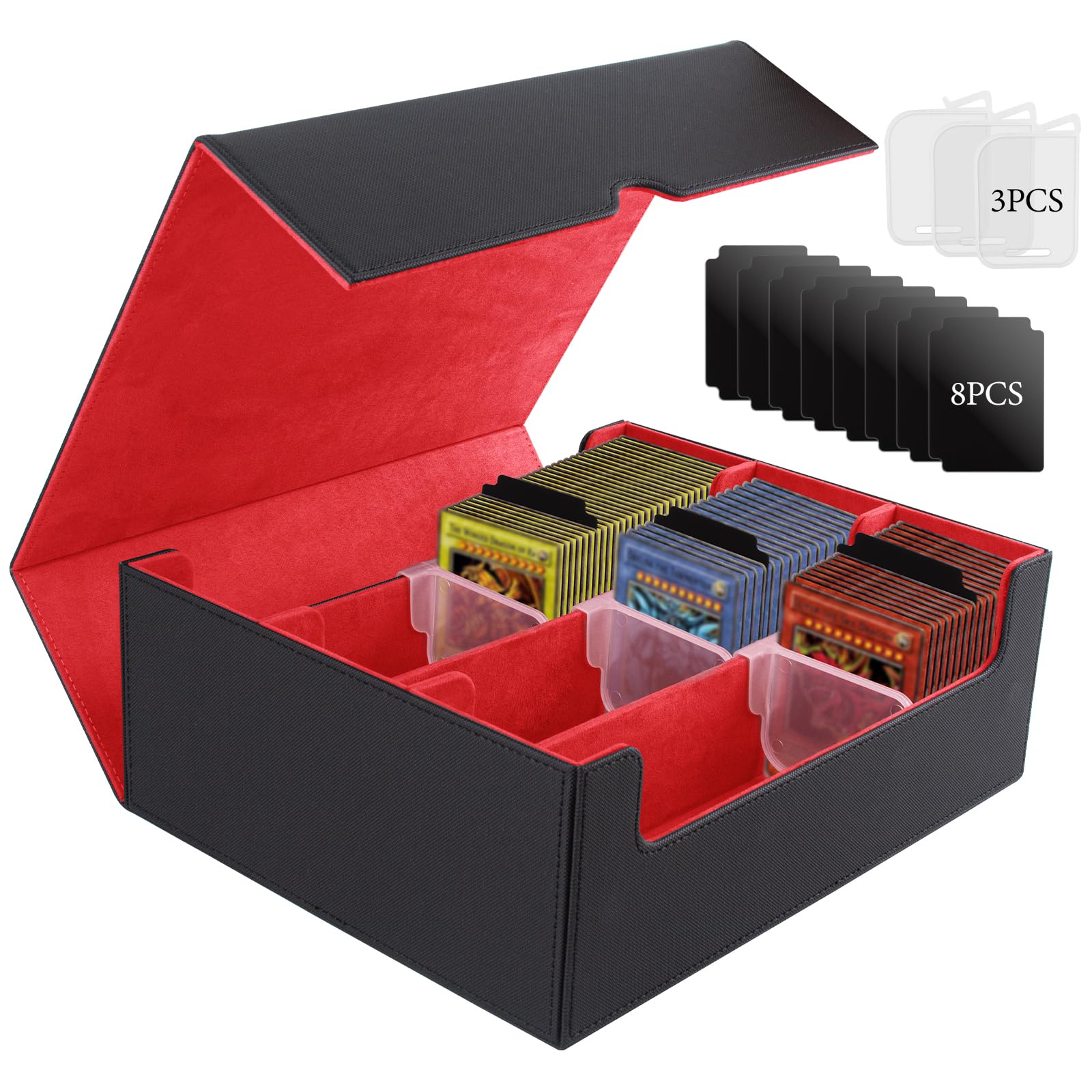 ECOSEAO Card Box for MTG, Magnetic Card Storage Box, Leather Magnetic Deck Box for Over 1800 Cards, Trading Card Storage Box for TCG Card (Black-Red)