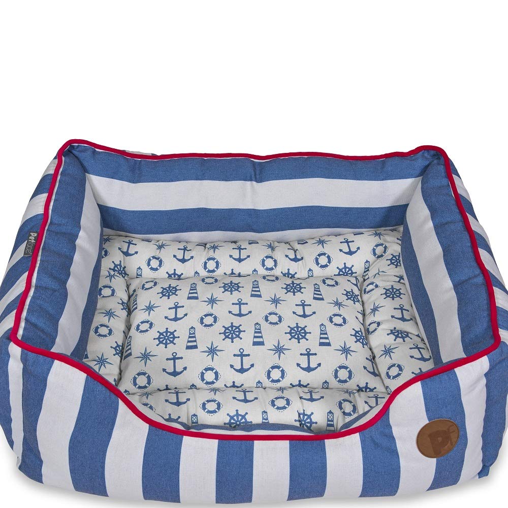 Petface Nautical Stripe Square Dog Bed with Reversible Cushion, Machine Washable, Small (Pack of 1)