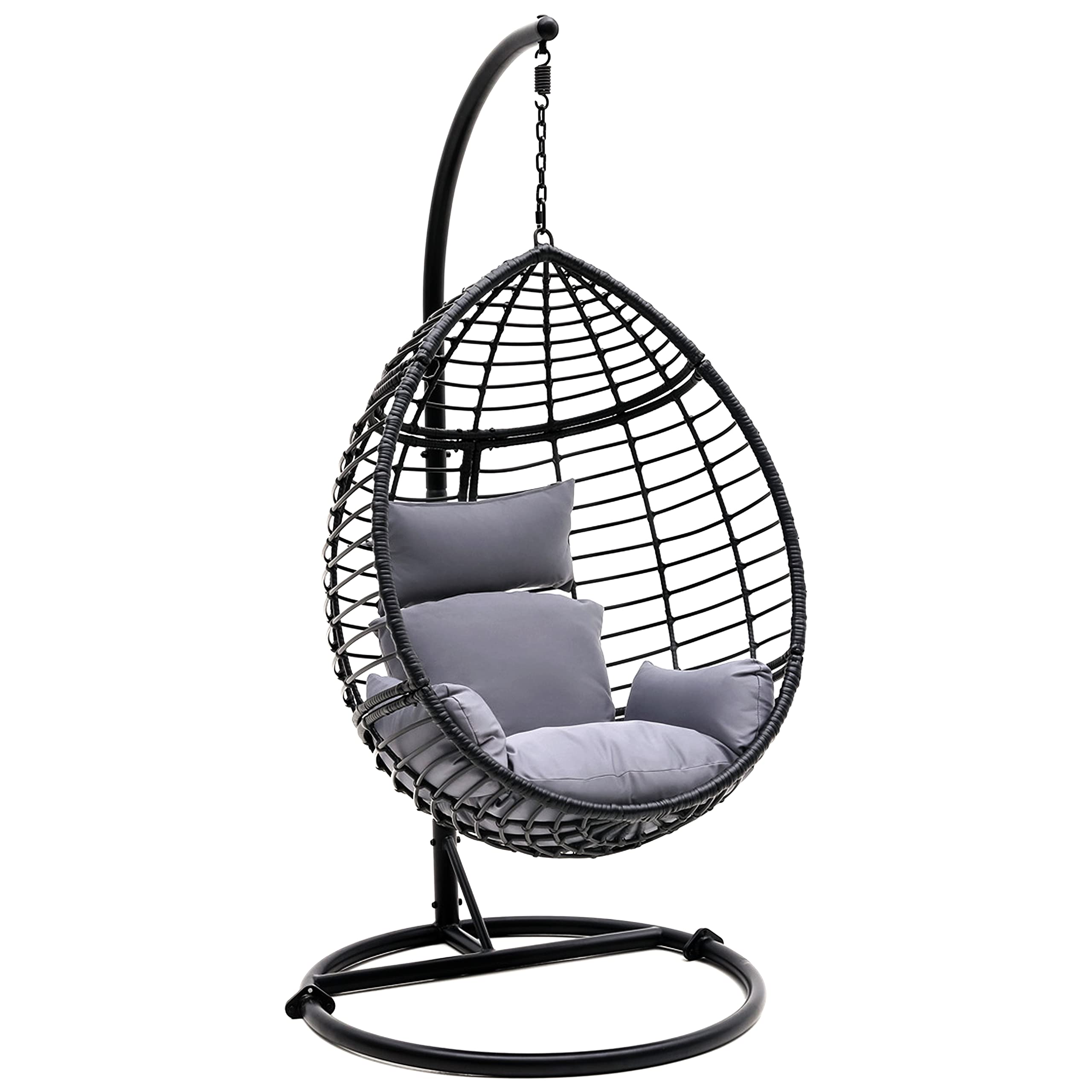 Photo 1 of *USED*
SereneLife Black Wicker Rattan Hanging Egg Chair – Indoor/Outdoor Swing Chair with Washable Cushions, Powder-Coated Steel Frame, Weather-Resistant Hammock Seat for Patio, Porch, Garden