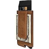 Dinghao RFID Blocking Slim Money Clip Aluminum Wallet Automatic Pop-up Card Case (Texas Brown)