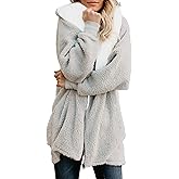 ReachMe Womens Fleece Zip Up Jacket with Pockets Oversized Long Sherpa Hoodie Fuzzy Jackets Warm Teddy Coat