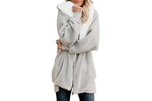 ReachMe Womens Fleece Zip Up Jacket with Pockets Oversized Long Sherpa Hoodie Fuzzy Jackets Warm Teddy Coat