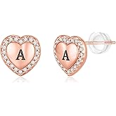 Heart Earrings for Girls Kids, 925 Sterling Silver Post Hypoallergenic Girls Earrings CZ Letter Earrings for Teen Girls Initial Earrings for Little Girls Kids Toddler Christmas Gifts