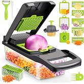 Vegetable Chopper,Senbowe Multifunctional 13-in-1 Food Choppers Onion Chopper Vegetable Slicer Cutter Dicer Veggie chopper with 8 Blades,Colander Basket,Container for Salad Potato Carrot Garlic