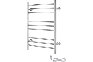 WarmlyYours Riviera Heated Towel Rack, 9-Bar Electric Towel Warmer, Wall-Mounted, Brushed Stainless Steel – Plug-in or Hardwi