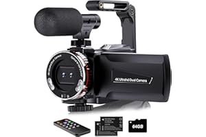 Dumjug 4K Video Camera Camcorder, 64MP UHD Vlogging Dual Camera for YouTube, 21X Digital Zoom IPS Screen Vlog Camera with External Microphone, Stabilizer, Remote, 2 Batteries, Remote, Memory Card
