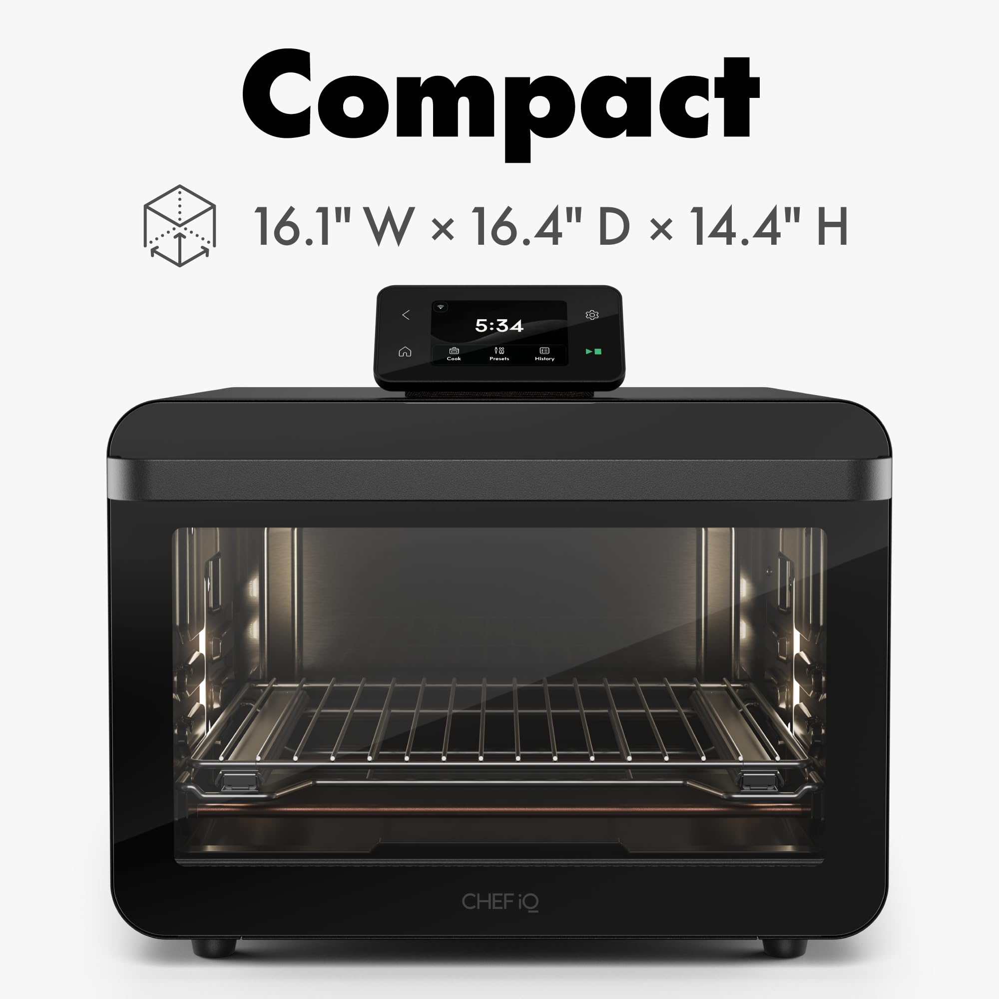 CHEF iQ MiniOven Smart Toaster Oven Air Fryer Combo, 11-in-1 Countertop Convection Oven, Bake, Broil, Air Fry, Broil, Dehydrate, 1750W, 25 Qt Capacity, Fast Cooking with Touchscreen Controls – Black