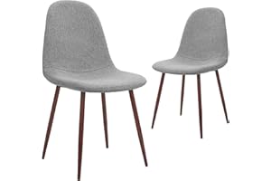 CangLong Fabric Cushion Seat Back, Mid Century Metal Legs for Kitchen Dining Room Side Chair, Set of 2, Grey