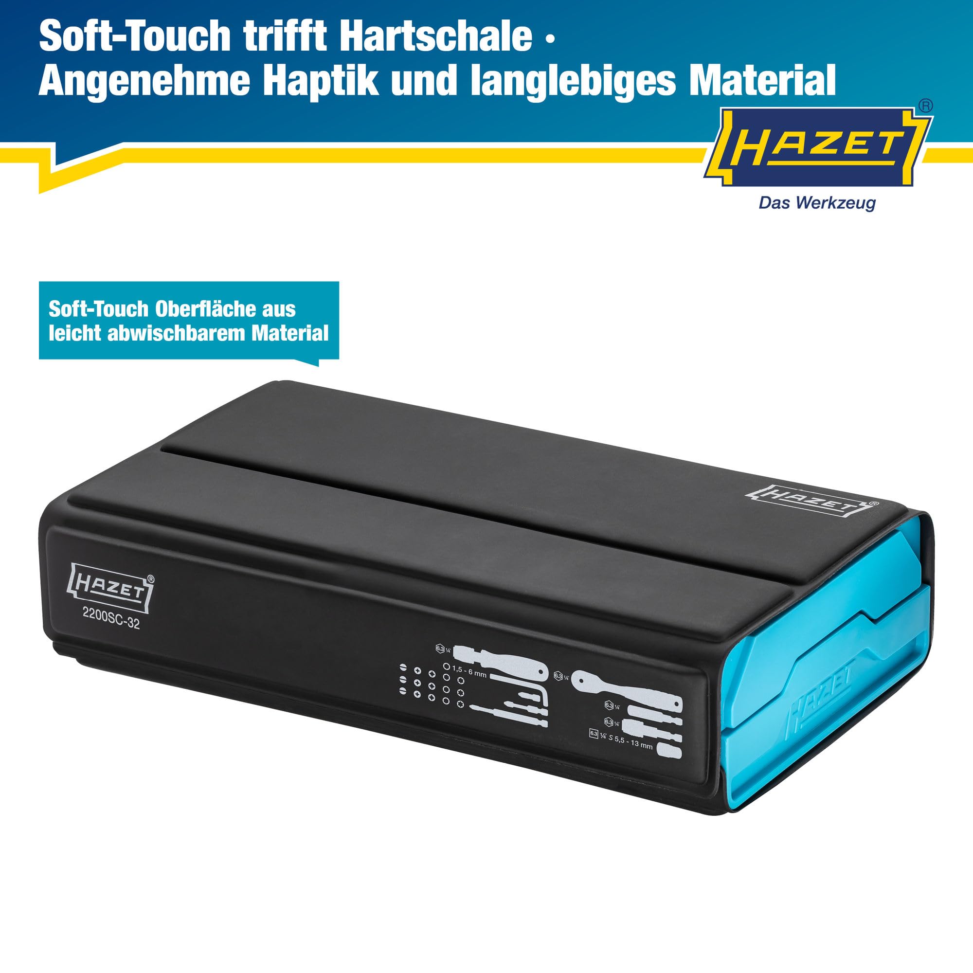 HAZET Smartcase Bit-Satz 2200SC-32 I 59-teilig, Antrieb: Sechskant 6,3 (1/4 Zoll), besonders viele Werkzeuge auf kleinstem Raum für beste Übersicht I klappbarer Werkzeug-Satz Made in Germany 4