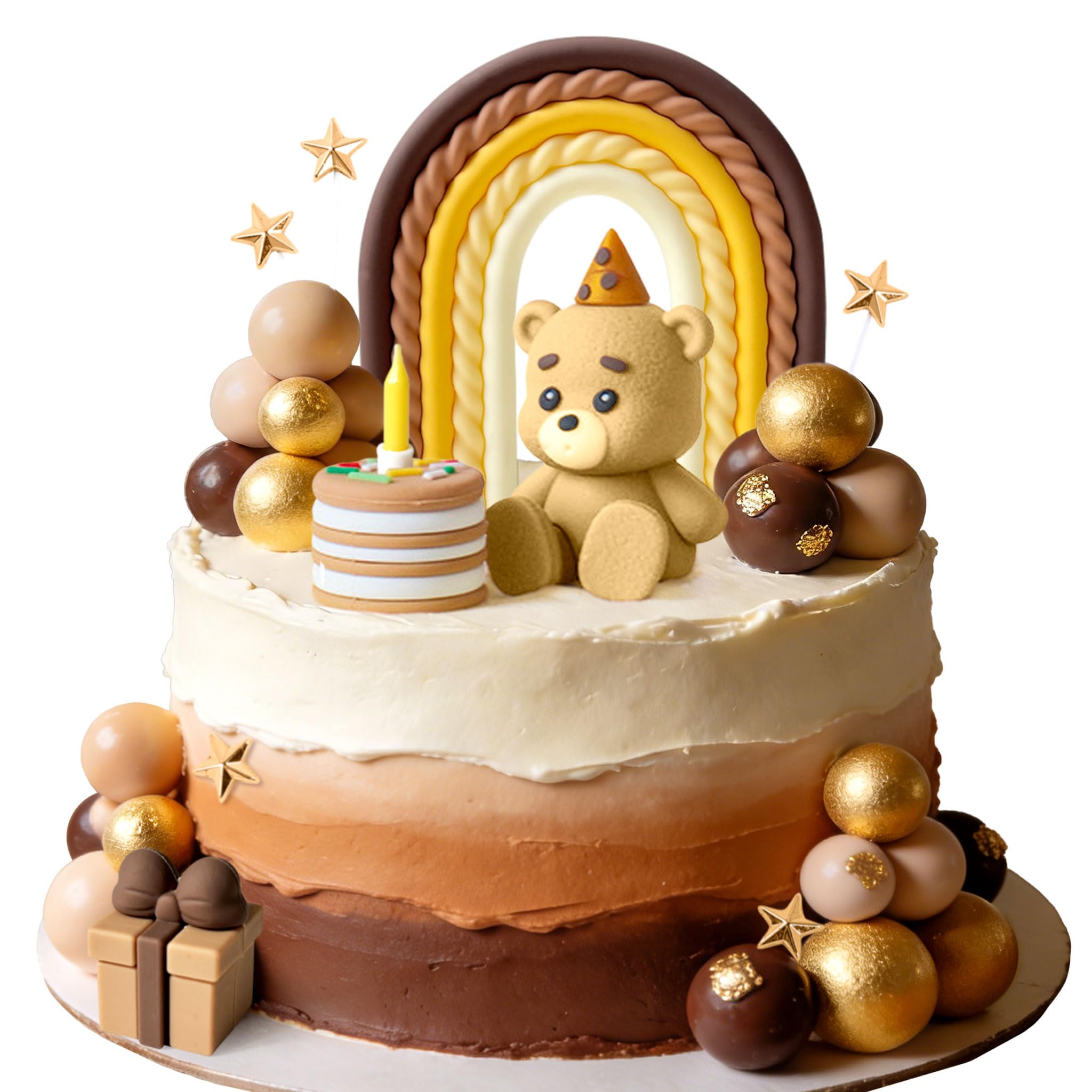 LaVenty Brown Bear Cake Decoration Beige Brown Balls Cake Topper Boho Cake Cake Decoration Baby Shower Birthday Cake Decoration