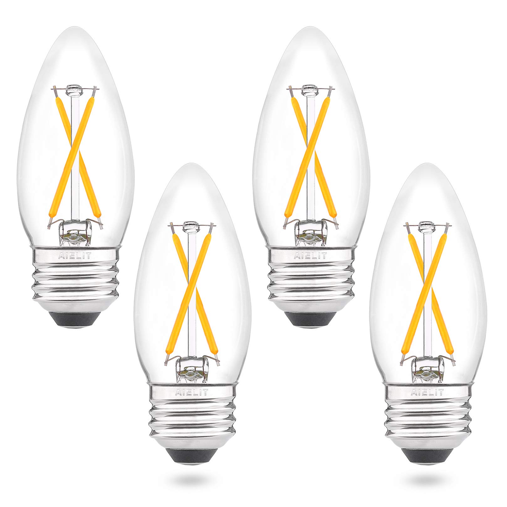 Photo 1 of Dimmable LED Candle Light Bulb, AIELIT Vintage 2W B11 E26 LED Candelabra Bulbs 25 Watt Equivalent for Hotel Bedroom Entryway Chandelier Pendant Lights Wall Sconce Beside Lamp, Soft White 3000K, 4 Pack