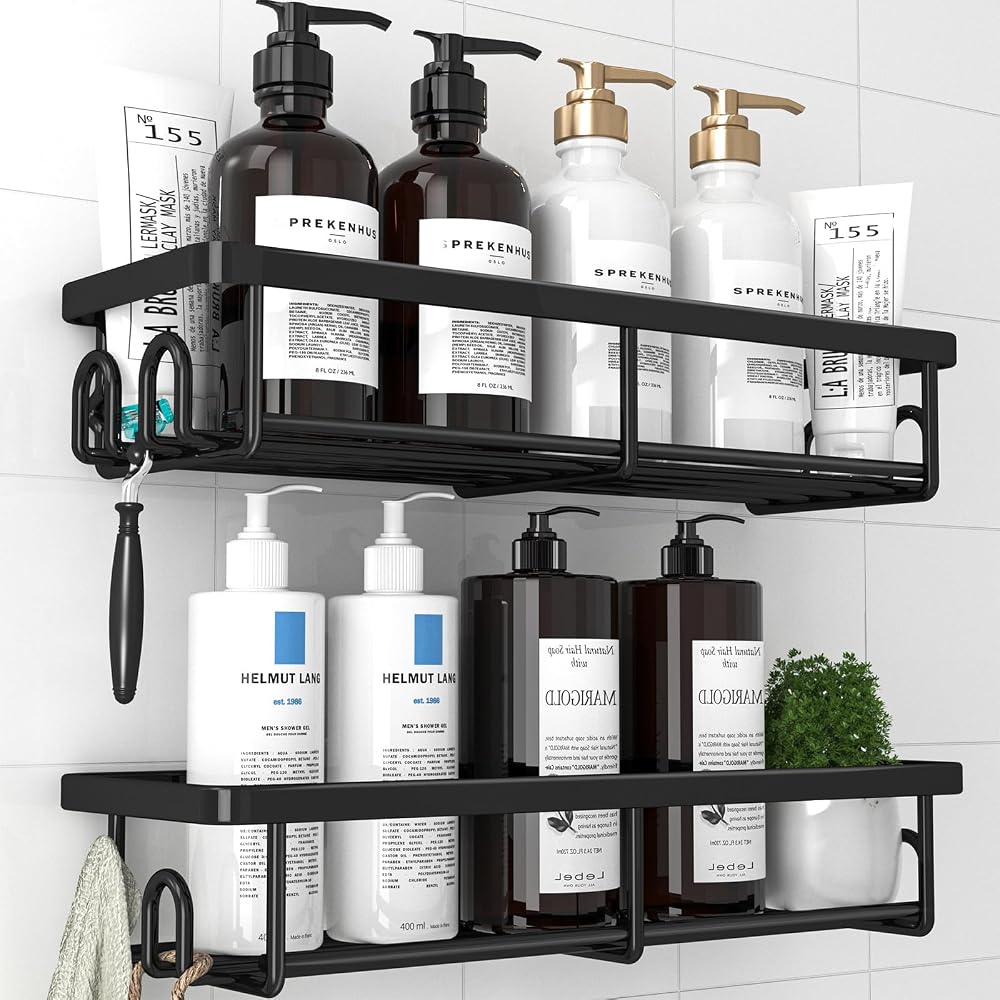 Kitsure 2 Pack Rustproof Shower Caddy - Wall Mounted Large Capacity Black
