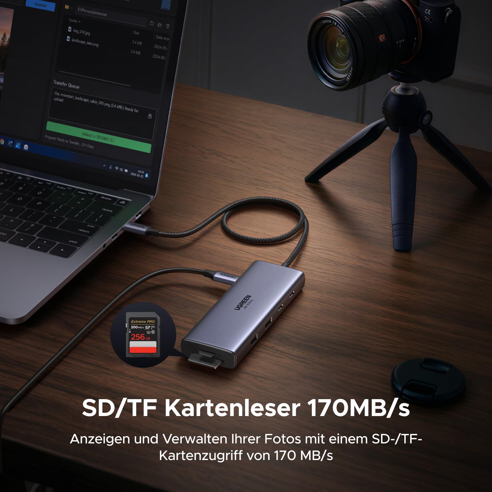 UGREEN Revodok USB C Hub 2 HDMI mit SD/TF Kartenleser 170MB/s, Docking Station 2 Monitore mit Dual HDMI 4K@60Hz, Kabellänge 40cm, 5Gbps USB Datenports, PD 100W Kompatibel mit Windows Laptops 6