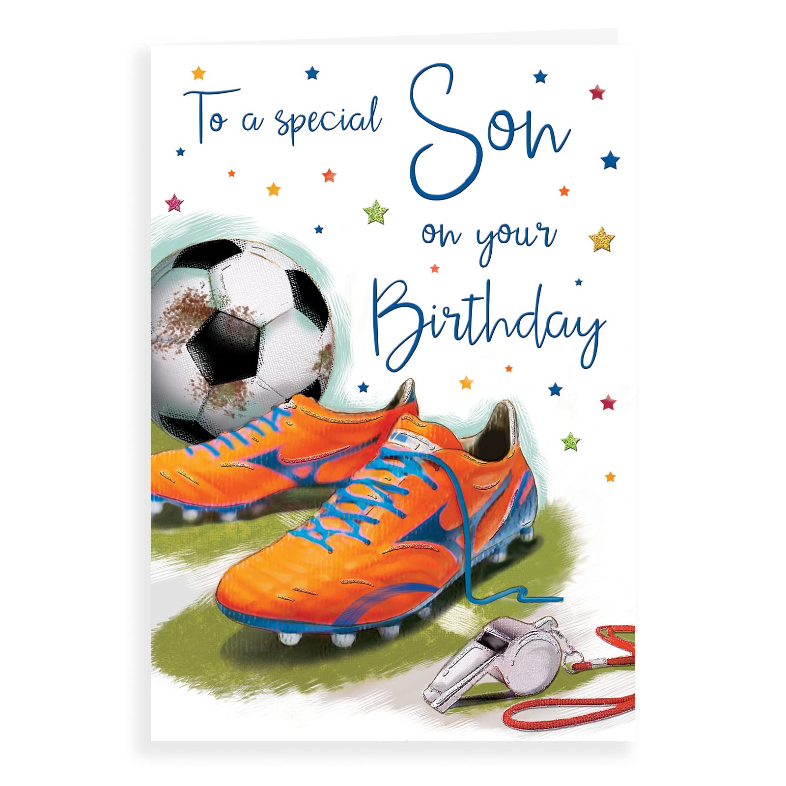 BCBGMAXAZRIA To A Special Son Large Birthday Card - Football Boots,Blue,23cm x 16cm