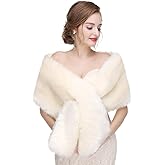 Decahome Women's Faux Fur Shawl Wrap Cape for Bridal Wedding Party Blue Artificial Wool