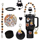 Stanley 10PCS Cup Accessories for 40oz & 30oz Tumbler with Handle, Silicone Straw Topper, Water Bottle Strap, Heart Hook, Lipstick Bag, Keychain Charms (Halloween)