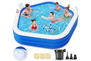 ZEUSFIRE Inflatable Swimming Pool, 90" X 90" X 26" Kiddie Pool with Pump, Thickened Blow-Up Pool for Kids, Adults, Family, Pools for Outdoor, Backyard, Indoor