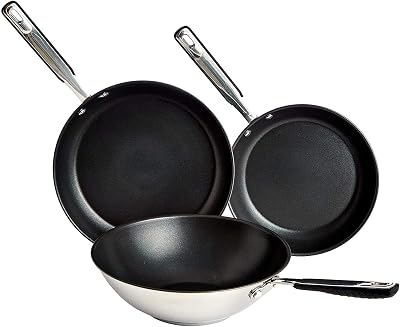 3-teiliges Pfannenset mit Wok, Keramik-Edelstahl-Set mit 24,0-cm- und 28,0-cm-Bratpfanne und 28,0-cm-Wok, Induktion, Spülmaschinenfest