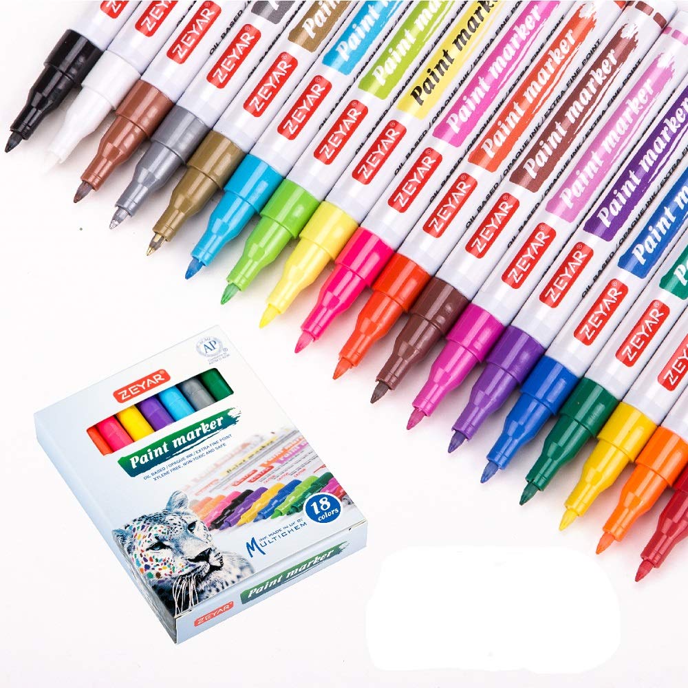 ZEYAR Oil-Based Paint Markers, Expert of Rock Painting, Extra Fine Point, 18 Colors, AP Certified. Works on Rock, Wood, Glass, Metal, Ceramic and more