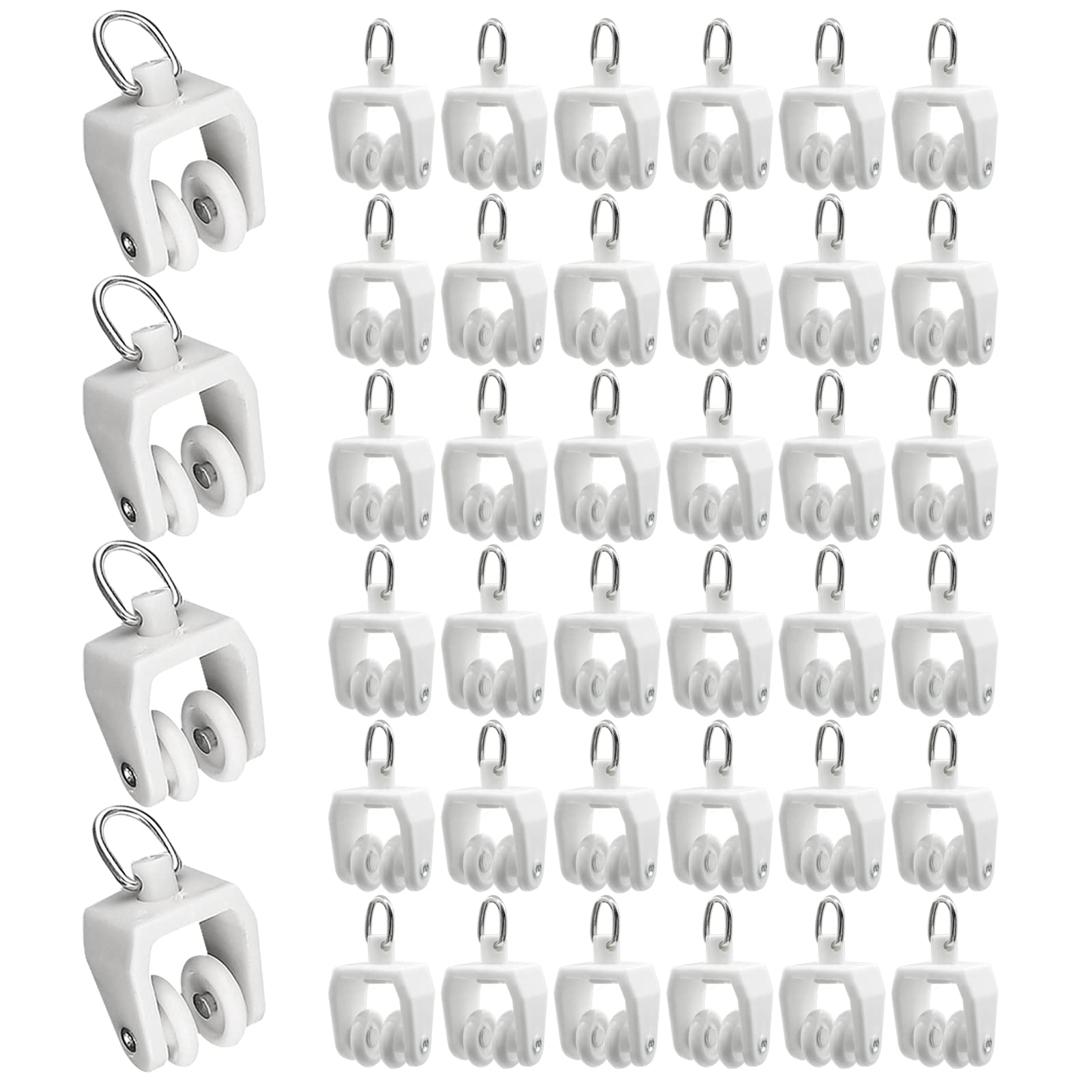 Curtain Track Rollers, 40 PCS Plastic Curtain Runners Drapery Rail Sliding Glider for Windows Shower Ceiling Curtain Track, White