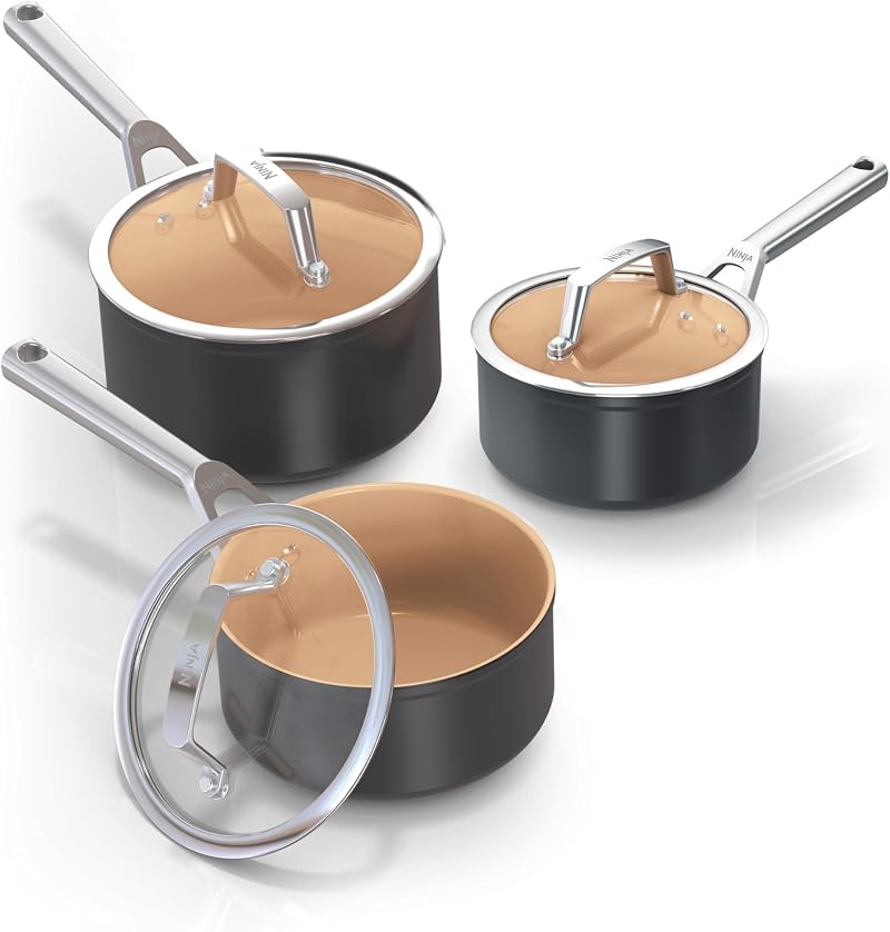 Ninja Extended Life Ceramic 3-Piece Saucepan Set 16,18,20cm with Lids