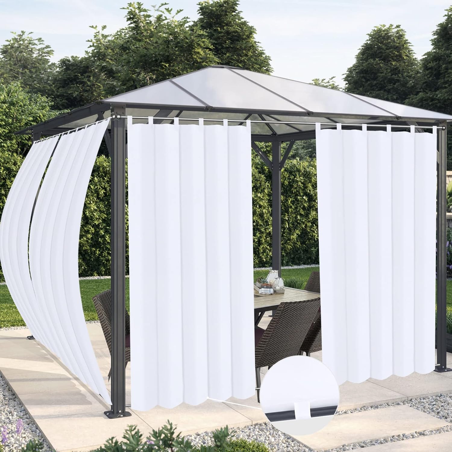 Outdoor Curtains - OutdoorLines Waterproof Outdoor Curtains for Patio - Windproof Tab Top Gazebo Curtain Panels - Privacy Sun Blocking Outside Curtain Set for Porch, Pergola and Cabana 54 x 84 inch, White, 2 Panels