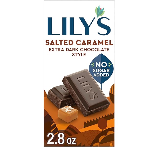 LILY’S SALTED CARAMEL EXTRA DARK CHOCOLATE STYLE NO SUGAR ADDED, SWEETS BAR, 2.8 OZ