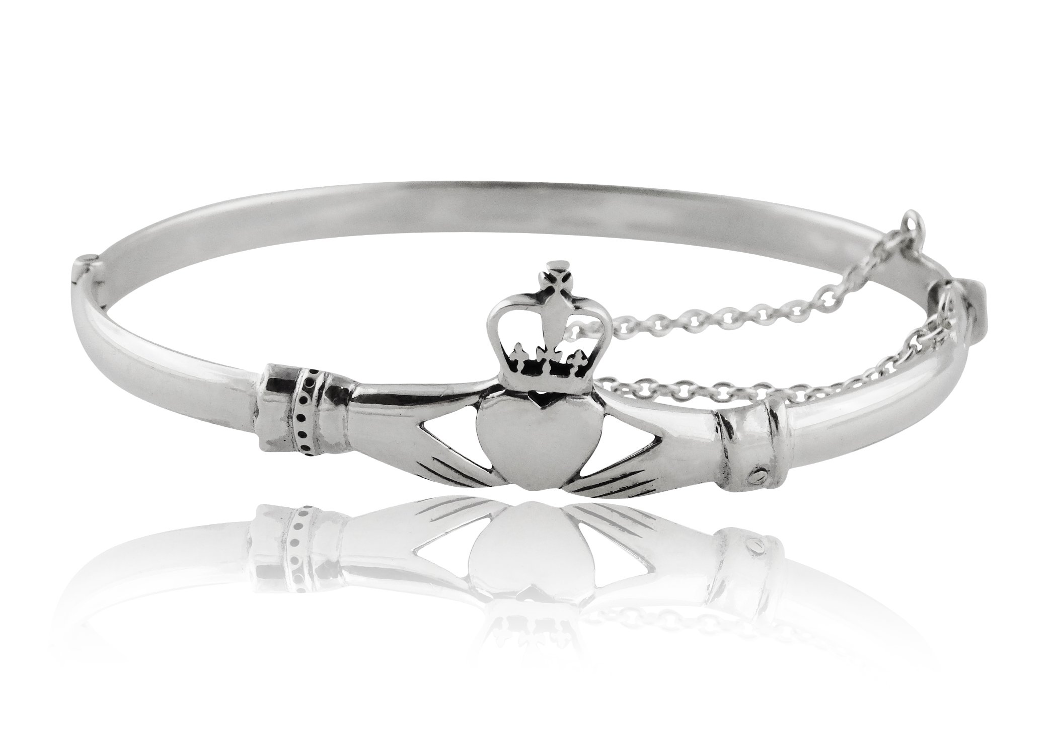 FashionJunkie4Life 925 Sterling Silver Irish Claddagh Celtic Knot Bangle Bracelet, 6.5 Inches, Metal, no gemstone