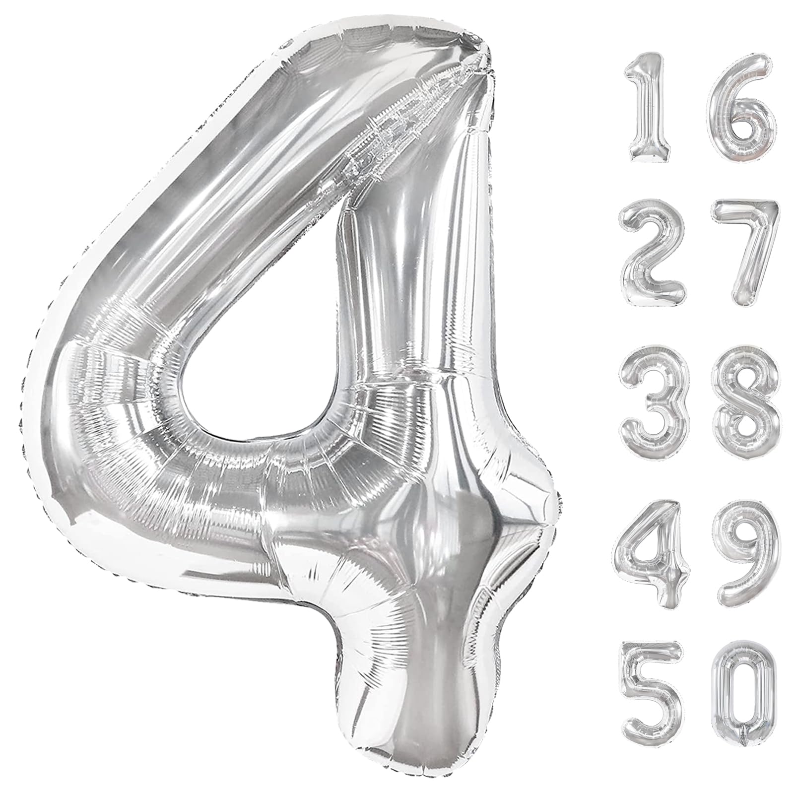 Photo 1 of 40 Inch Silver 4 Number Balloons 14 Number Balloons Giant 14 or 41 42 43 44 45 46 47 Balloons Silver Foil Mylar Helium Large Digital Balloon 40th Birthday Anniversary Party Decorations Supplies