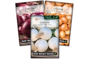 Sow Right Seeds - Short Day Onion Seed Collection for Planting - Red Creole, Crystal White Wax, Texas Early Grano - Non-GMO Heirloom Packets with Instructions to Plant a Home Vegetable Garden